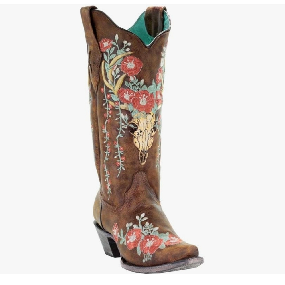 Corral Women's Deer Skull Floral Embroidered Cowboy Boots